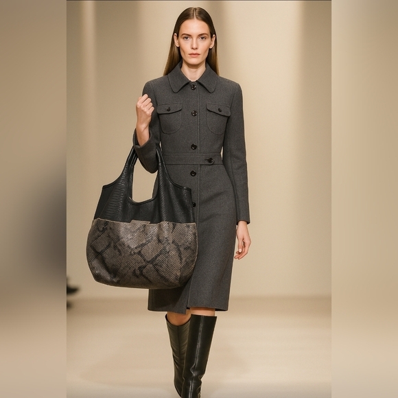 Daniella Lehavi Personals Oversized Snake Print Tote Bag Black Gray Leather - Picture 1 of 14